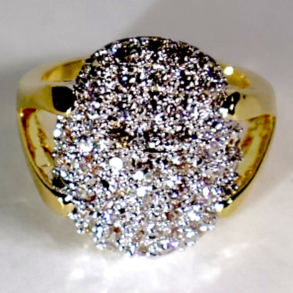 Swarovski Crystal Pave Dome Ring Gold Tone Sterling Silver Overlay Size 8 New